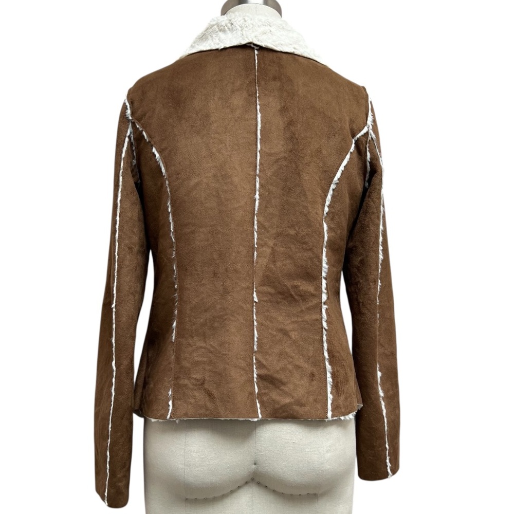 Jou Jou Shearling Coat Faux Sued Draped Collar Moto Jacket - Picture 4 of 6